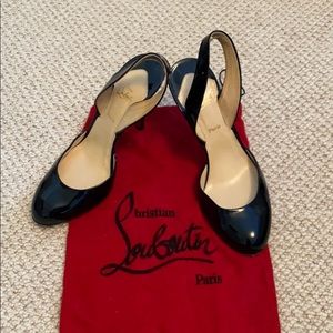 Christian Louboutin Black Patent Slingback Pumps Heels 39.5